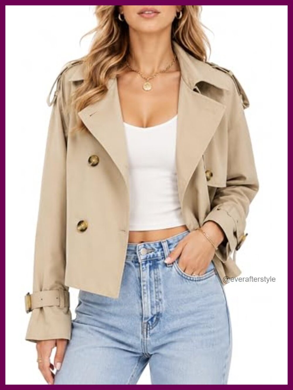 Women's Crop Double Breasted Trench Coat Lightweight Short Jacket
